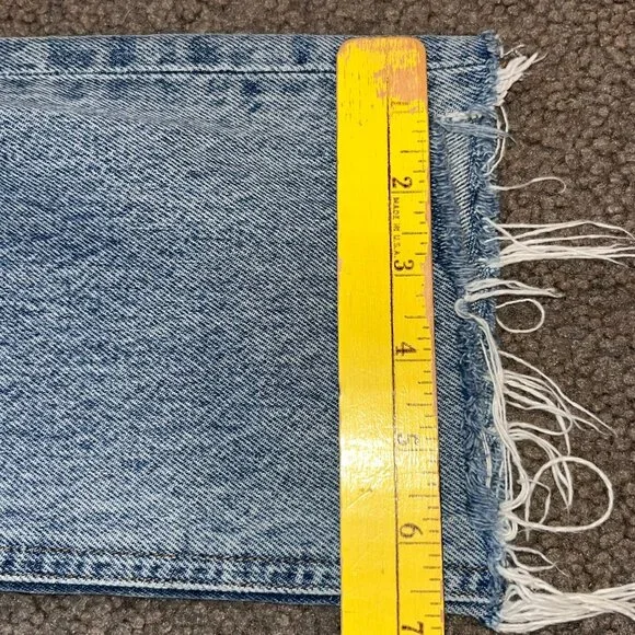 AGOLDE RILEY HIGH RISE STRAIGHT BLUE JEANS CROPPED RAW FRAYED HEM -  EUC - 26 - Picture 13 of 13